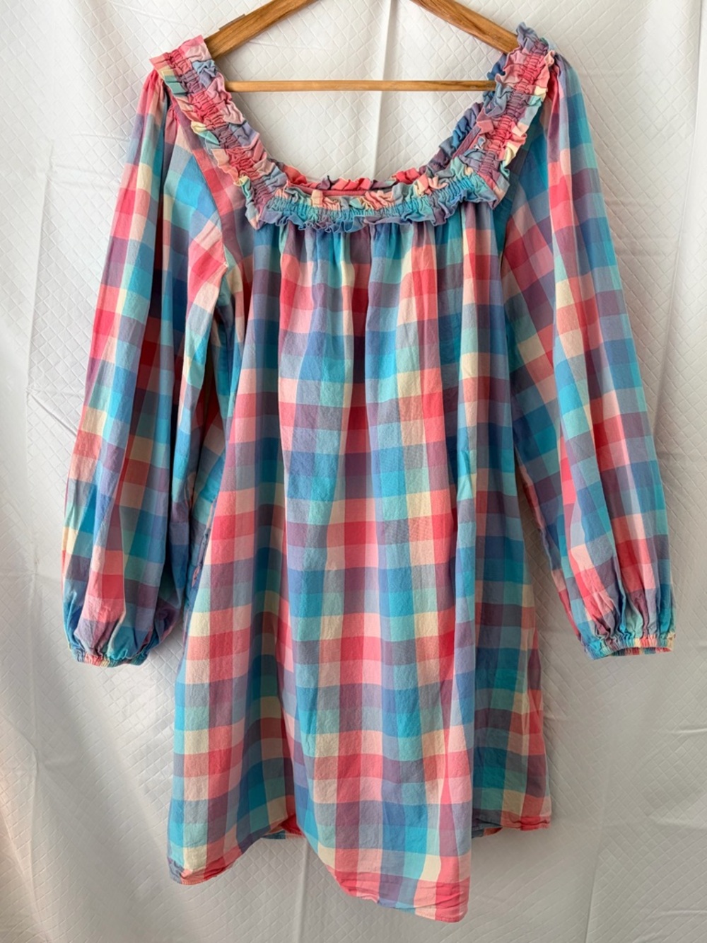 Ophelia & Indigo Pastel Plaid Ruffled Babydoll dress